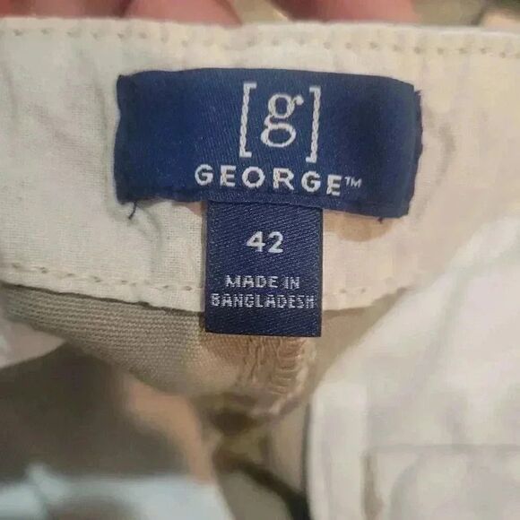 George Men's Tan Stone Wash Cotton/Spandex Flat Front Above the Knee Shorts NEW - Picture 6 of 7